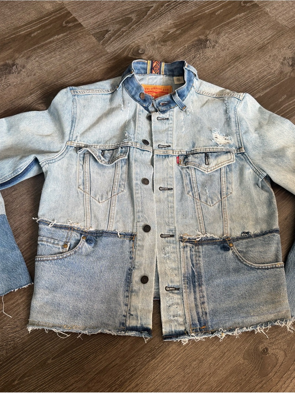 Levi's Upcycled Two-Tone Light Blue Distressed Denim Jacket